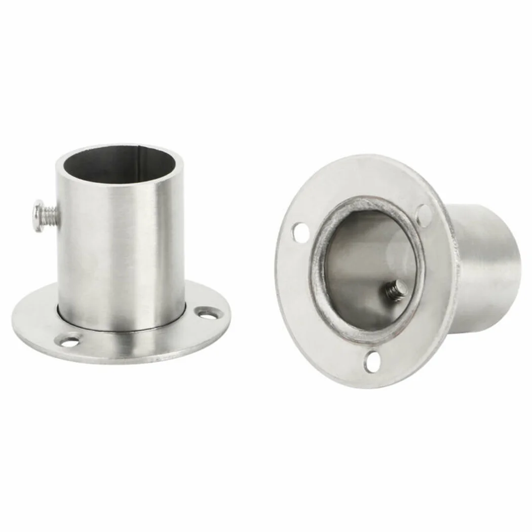 2 Pcs Stainless Steel Cabinet Clothes Closet Rod Bracket Holder Flange Socket Wardrobe Hanging Rod Holder Round Tube Hardware