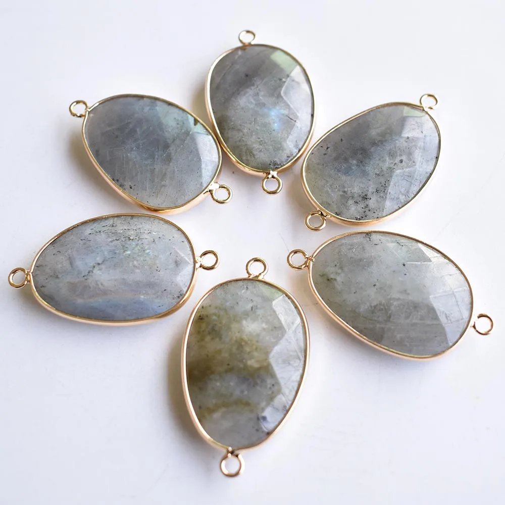 Natural stone amethysts lapis lazuli Pendants double hole connector for Jewelry Making DIY necklace Bracelets accessories 6pcs