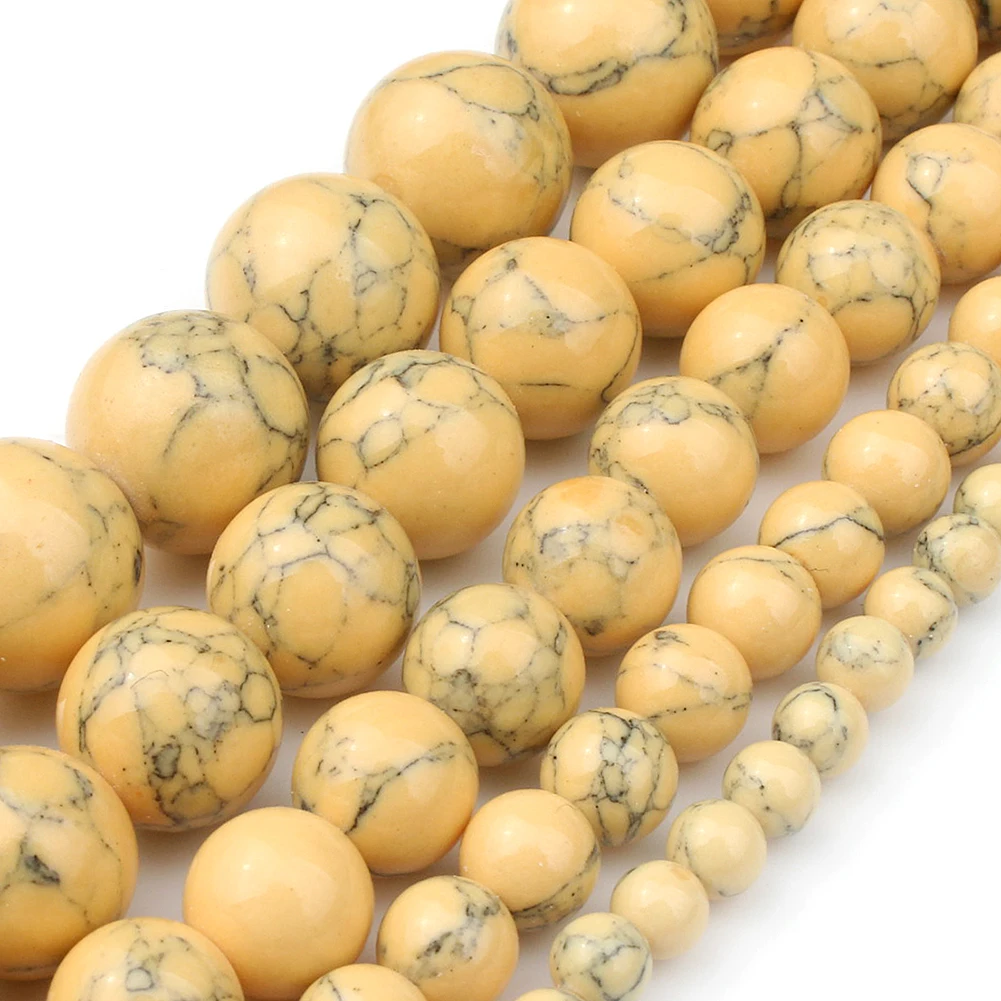 Yellow Howlite Turquoises Stone Beads Round Loose Rondelle Bead For Jewelry Making DIY Bracelet Accessorie 4 6 8 10 12mm 15