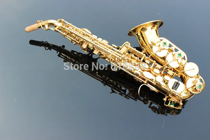 High Quality  F# Key Soprano Saxophone Small Bend Neck B Flat Brass Gold Lacquer Sax Professional Instrument With Case