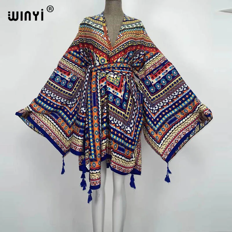 

WINYI 2021 Africa Summer Women Cardigan stitch new robe Cocktail sexcy Boho Maxi African Holiday Batwing Sleeve Silk Robe