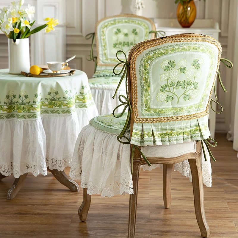 Elegant Light Green Chair Cover French American Backrest Cushion  Luxury Household Dining Table Seat Cover Small Fresh