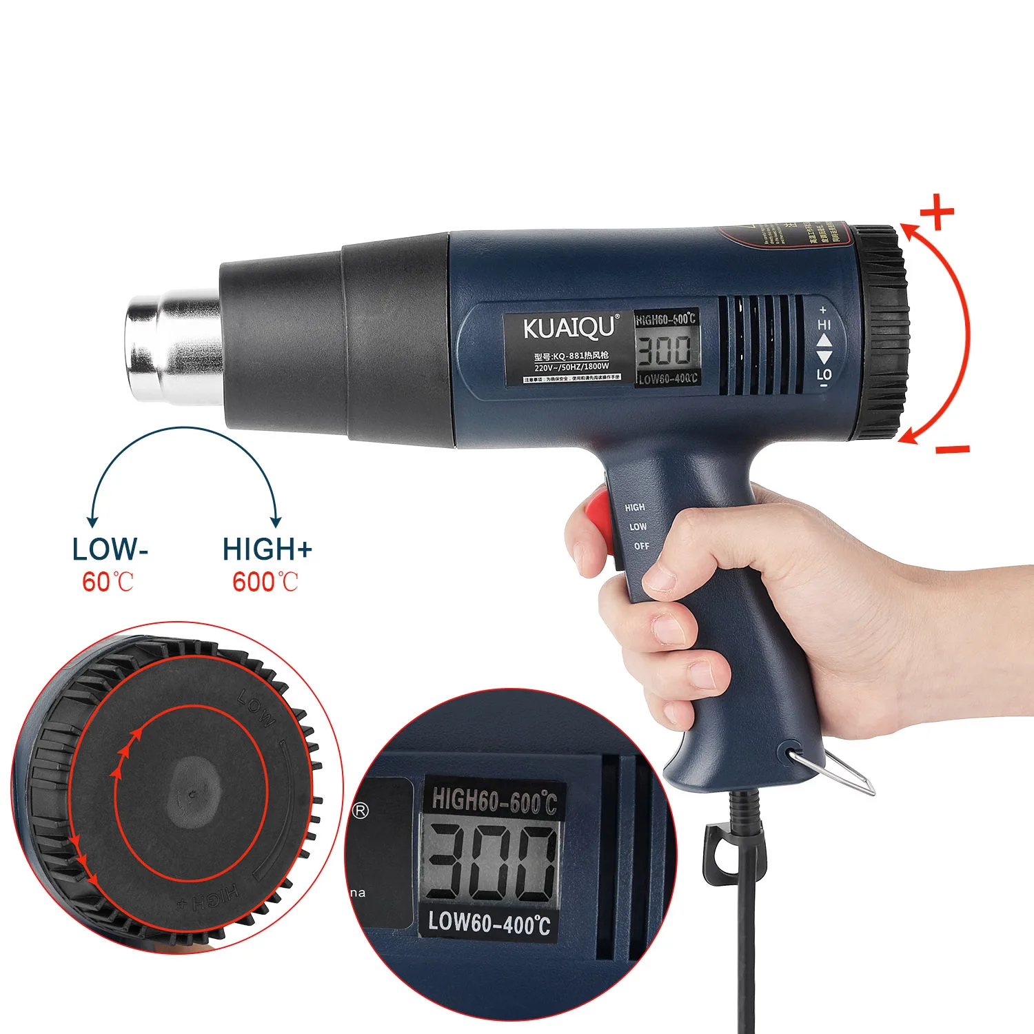 Digital Electric Hot Air Gun Temperature-Controlled Building Hair Dryer Heat Gun Soldering Tools Adjustable+ 7pcs Nozzle 220V