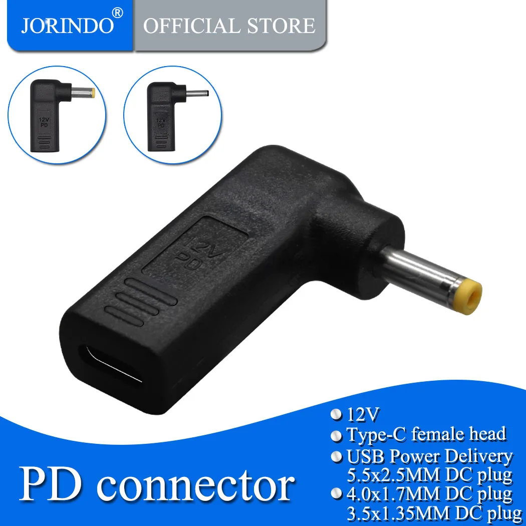 JORINDO Type-C jack to DC3.5*1.35/4.0*1.7/5.5*2.5MM PD deceives 12V fast charge converter，for Router, tablet, Tmall wizard