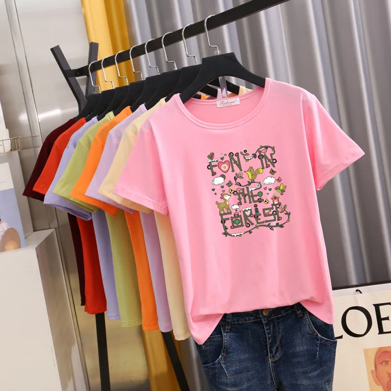 Nice Summer Pop Style Korean Style Top Female Slim Student Print short-sleeved T-shirt women's  Clothes