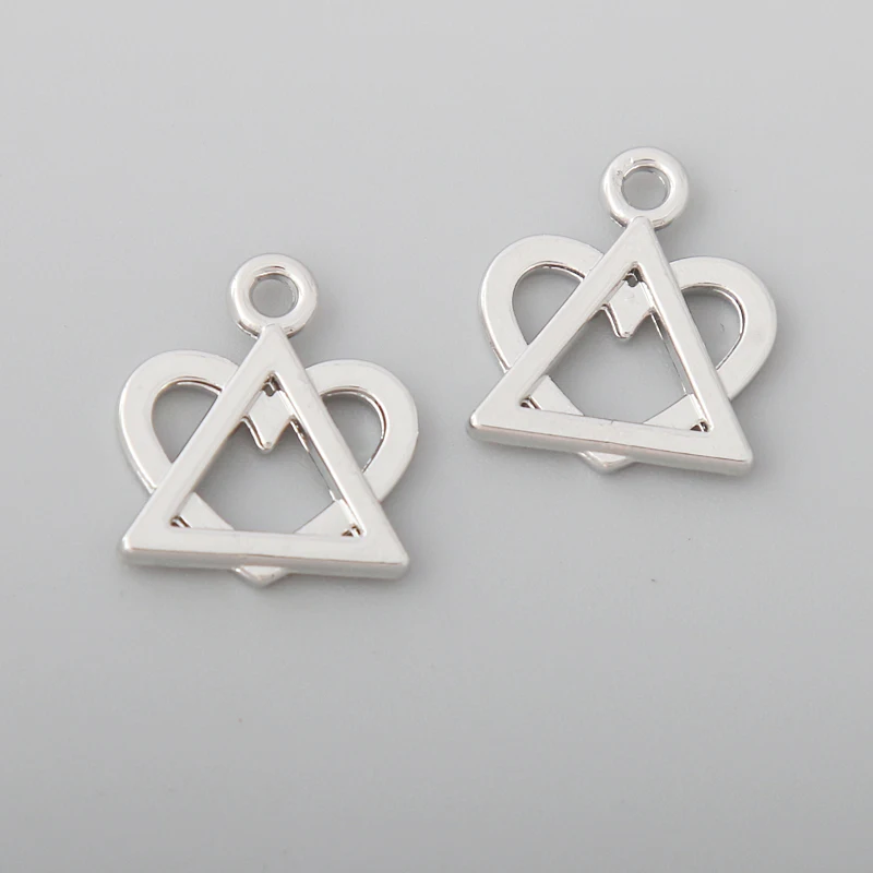 RAINXTAR Rhodium Color Adoption Symbol Alloy Charms Heart Triangle DIY Charms 16*18mm 50pcs AAC1842