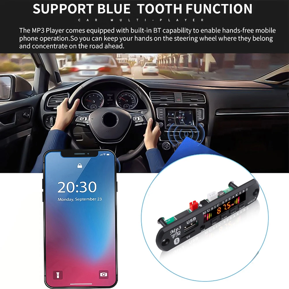 Alat Mobil Amplifier Pemutar MP3 Nirkabel Kebidu 7V 12V Bluetooth WMA Papan Dekoder Audio USB TF Modul Radio FM dengan Remote Control