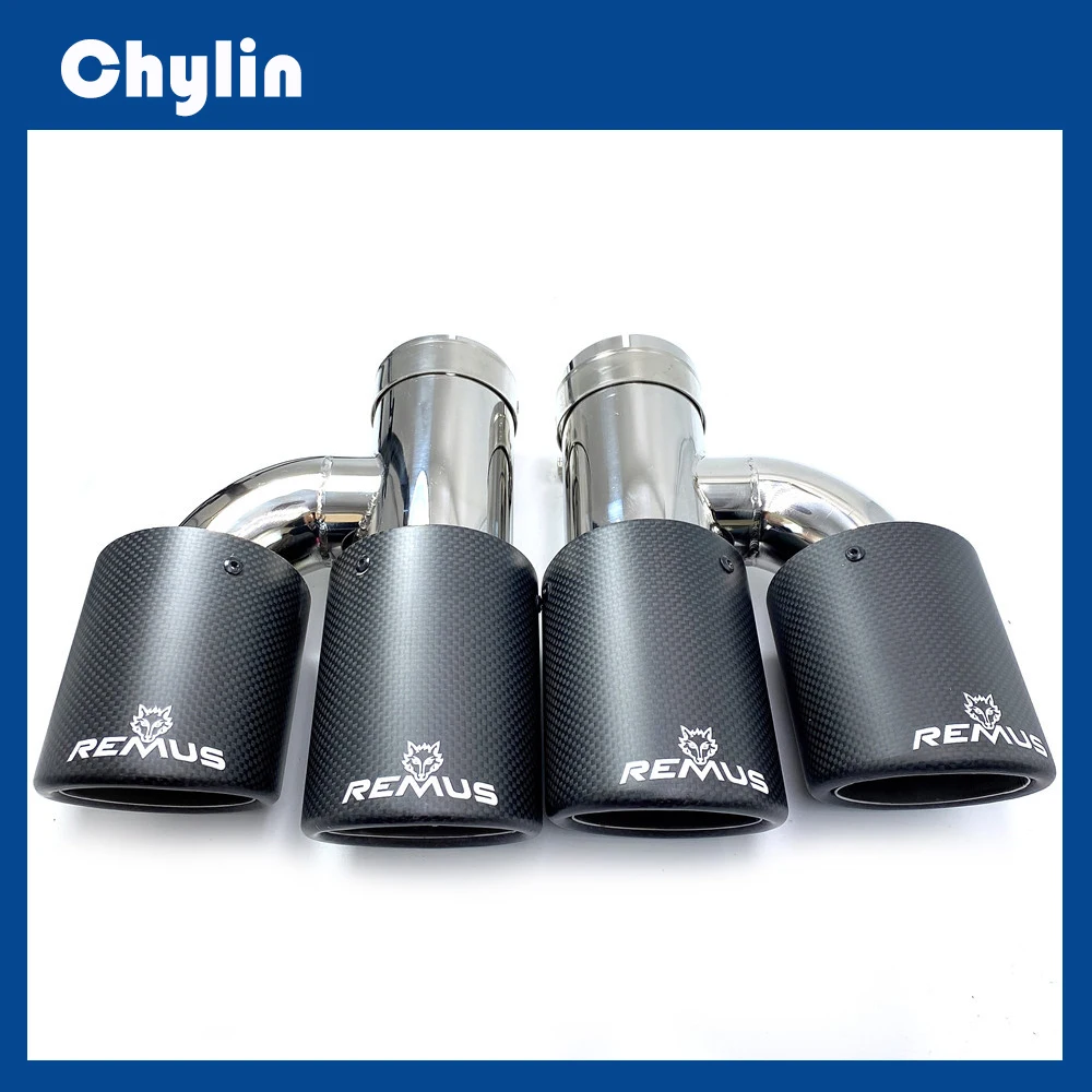 

High Quality 2Pcs H Style Universal Dual Matt Carbon Fiber Exhaust Tip Stainless Steel Modified Exhaust Tip With Remus Logo