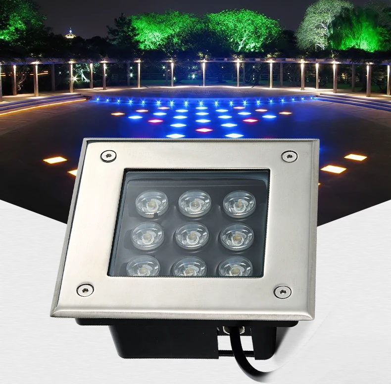 quadrado conduziu a luz subterranea lampada enterrada ac85265v a prova impermeavel agua fase jardim piso recesso parede ao ar livre iluminacao 3pc 12w 01