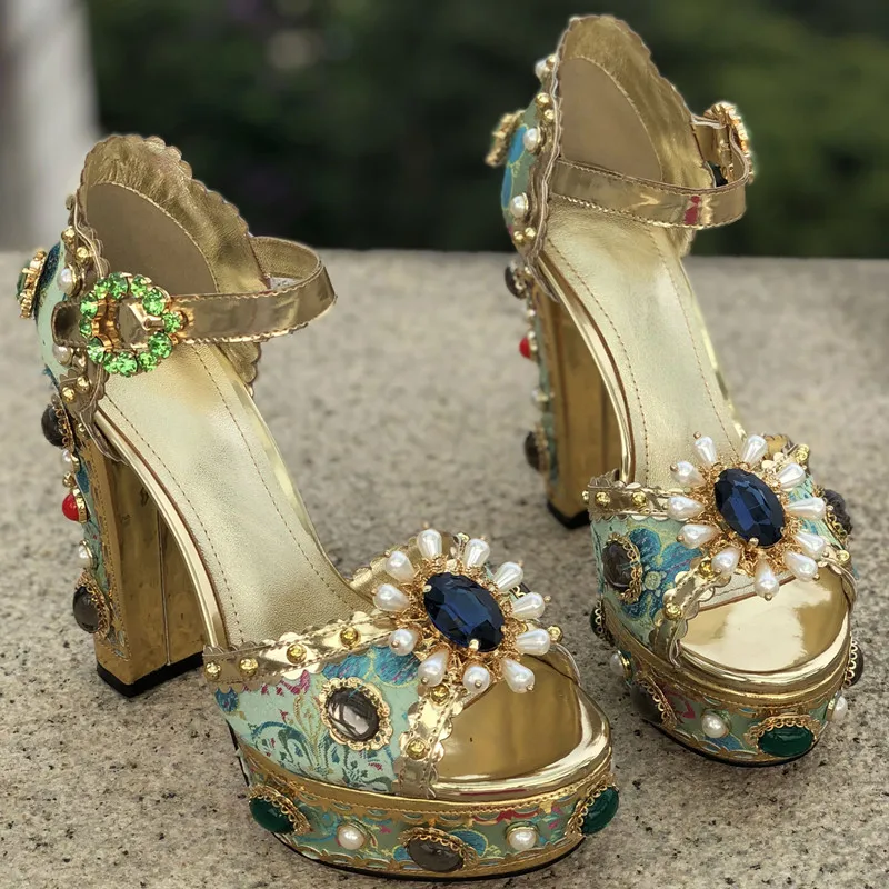 MStacchi Luxury Brand Women Platform Sandals Crystal Embroidery High Heel Sandalia Feminina Buckle Strap Rhinestone Wedding Shoe