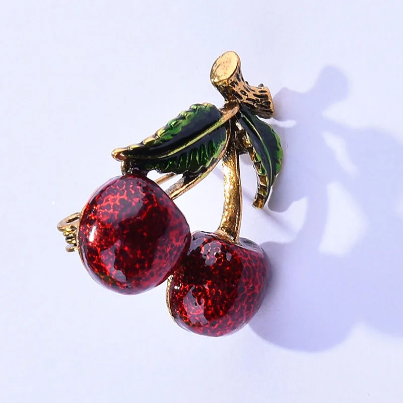 Wuli&baby Classice Enamel Cherry Brooches For Women Cute Red Cherry Fruits Party Casual Office Brooch Pins Gifts view 2