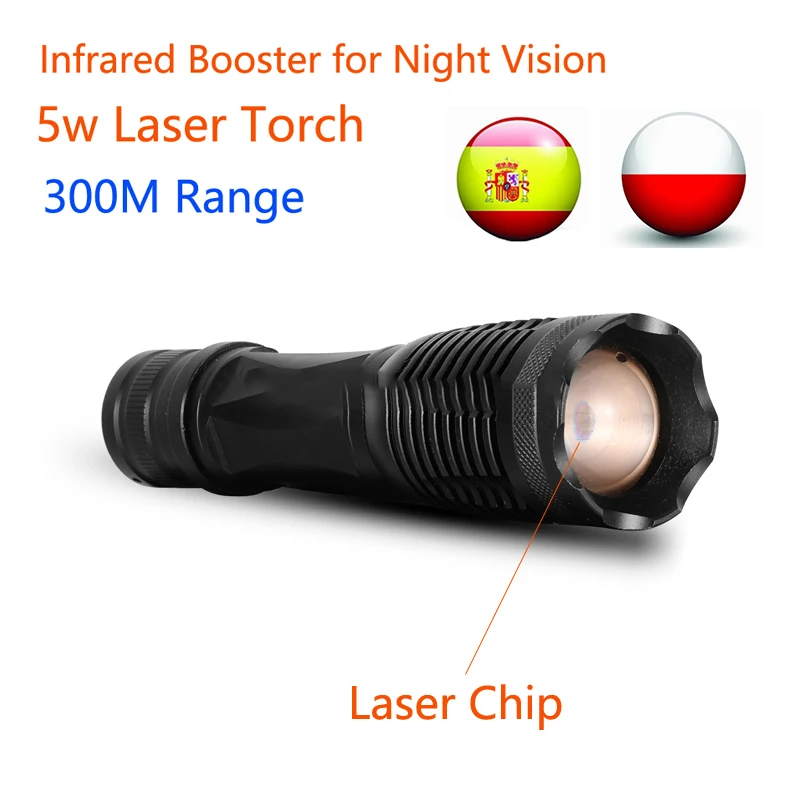 5w Laser Flashlight 300M Range Available Laser Torch Infared LED Torch Booster Tactical Torch for Hunter