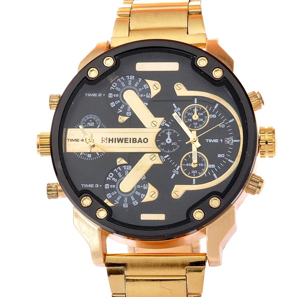 SHIWEIBAO Luxury Watch Men Waterproof Dual Time Display Quartz Wrist Watch with Stainless Steel Band Quartz Wristwatches