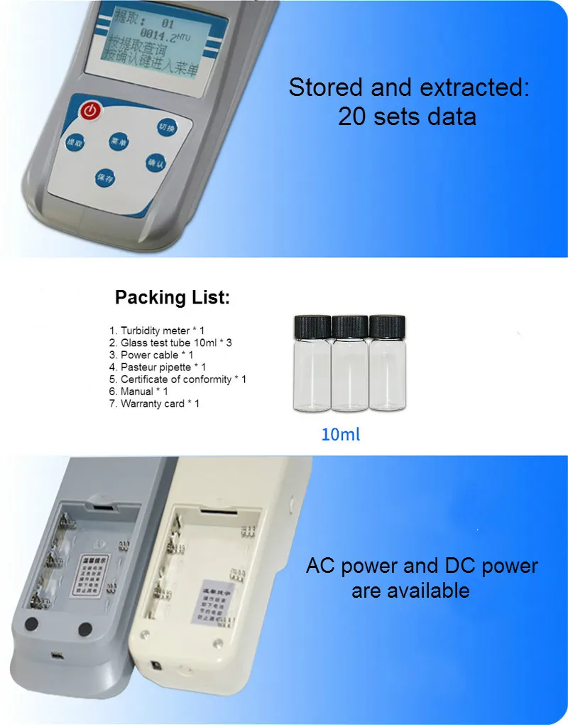 Turbidimeter Microcomputer Scattered Light Turbidity Meter Intelligent Colorimeter Range 0-200NTU 0.1NTU with Calibration Fluid