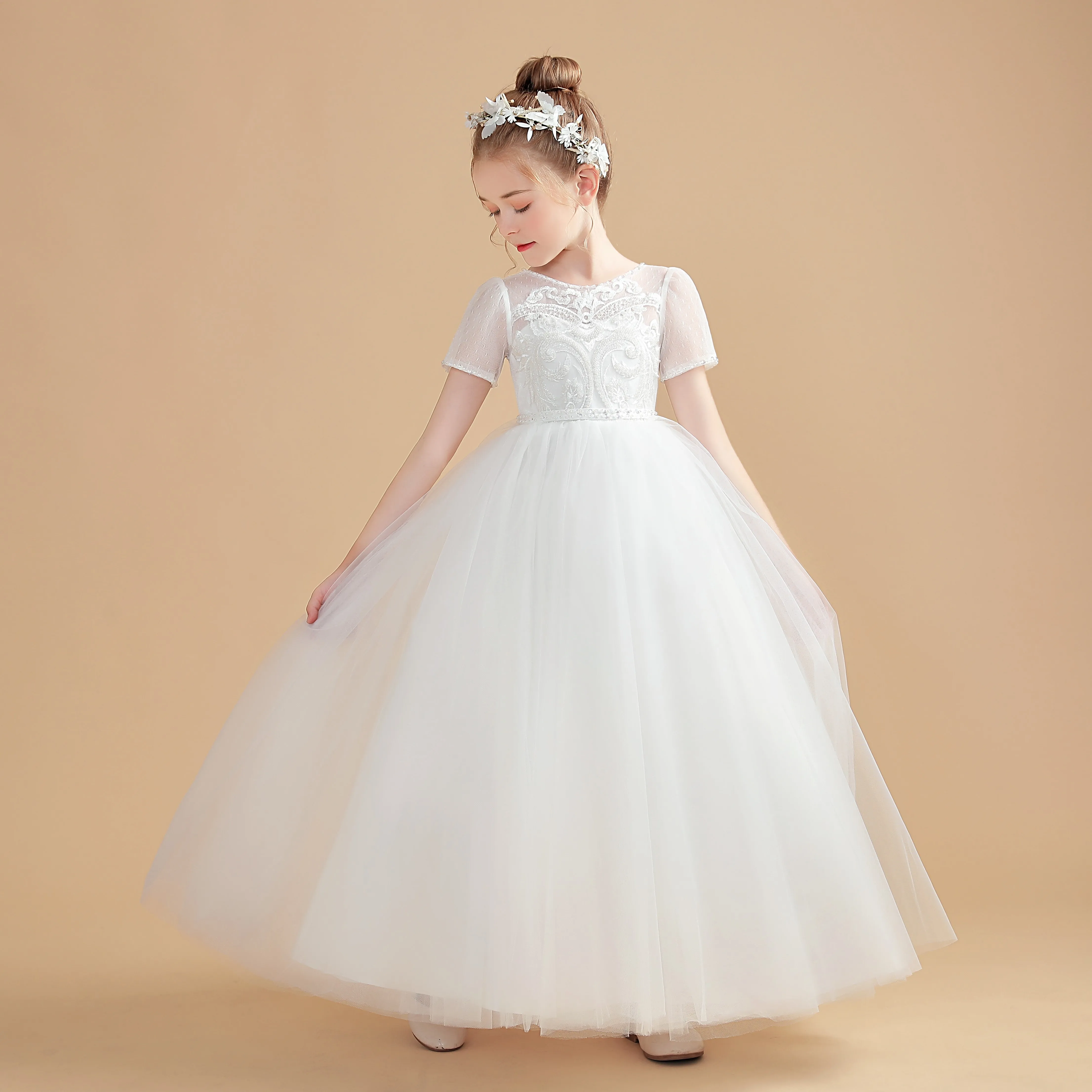 Classical & Elegant Flower Girl Girl Dress For Kids First Communion Wedding Event Pageant Birthday Eveing Party Celebration Prom