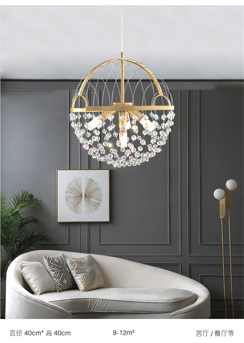 Spherical Luxury Crystal Pendant Lights Post-modern Art Deco Lamps Dining Room Villa Living Room Bedroom Bedside Pendant Lamps