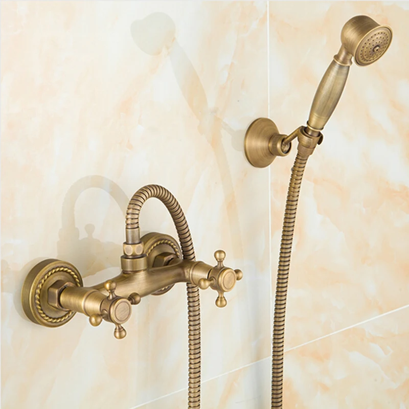 Classic European Style Antique Brass Wall-Mounted Shower Mixer Water Tap Wholesale Price Copper Retro Shower Set SF1001