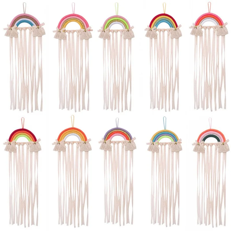 Rainbow Wall Hanging Decor Hair Bows Storage Belt For Girls Hair Clips Barrette Hairband Hanging Organizer Strip Holder Ornament