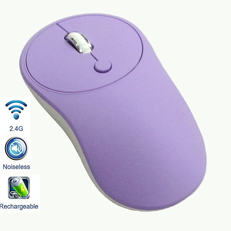 

2.4G Mini Wireless Mouse 1600 DPI Mute Optical Rechargeable Mouse Computer Gaming Mouse Business Mouse Pink Purple Laptop Mouse