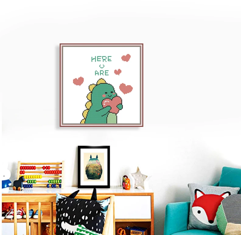 Joy Sunday Cross Stitch Set Cartoon Dinosaur DIY Embroidery Needlework Craft Packages printed Cotton Fabric cross stitch pattern