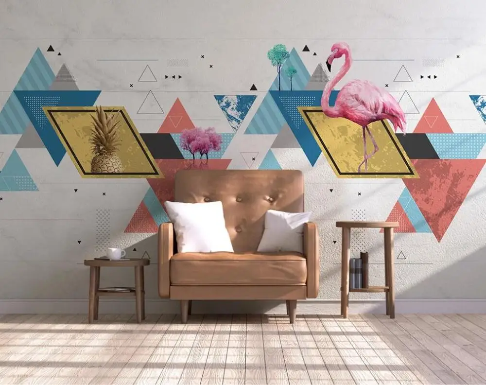 Xue Su Wandbekleding Aangepaste Behang Muurschildering Moderne Eenvoudige Persoonlijkheid Geometrische Flamingo Tv Achtergrond Muur