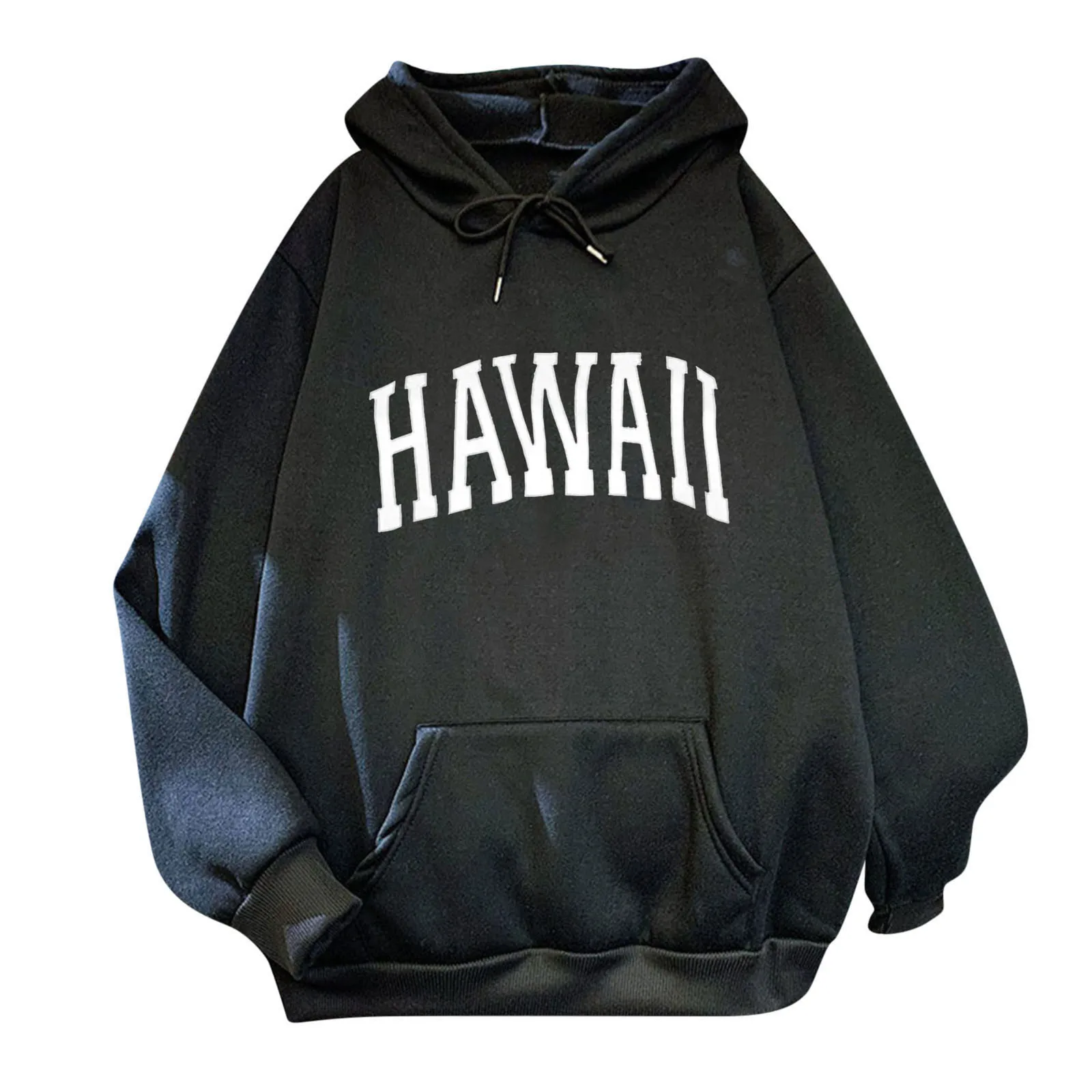 Harajuku Hoodie Women's Hawaii Print Hoody Long-sleeved Sweatshirt Casual Blouse Pullover Black Tops With Pocket Sudadera Mujer