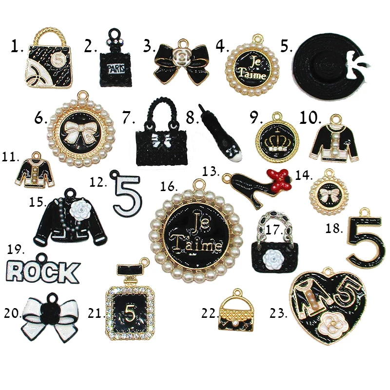 10pcs/set Black Charms Lipstick Perfume Lip Dress Enamel Package Shoes For Women DIY 23 styles optional Earring Jewelry Finding