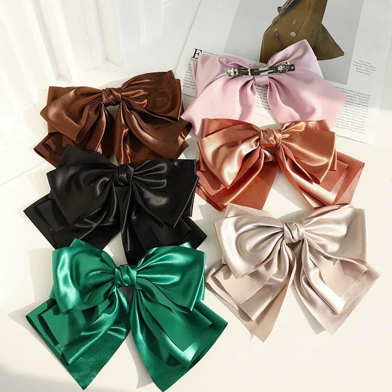 Girl Solid Color Oversized Bow Knot Hairgrips Hair Barrette Bohemian Hair Bow Elegant Satin Hair Clips Hair Accessories