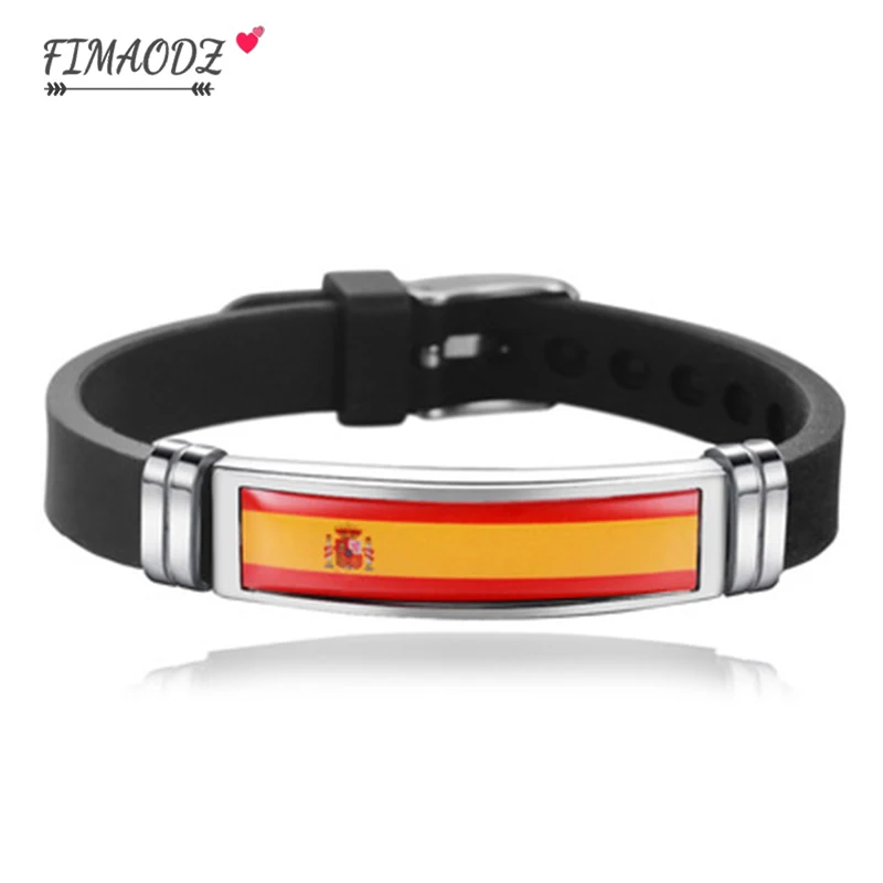 FIMAO USA Spain Flag Bracelet for Men Women Israel Germany Flags Adjustable Silicone Wristband Bangle 2020 Souvenir Gift