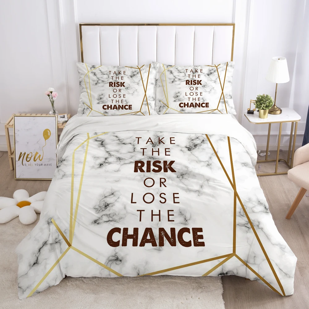 3D Bedding Set Comforter Duvet Cover Pillowcases Luxury Bed Linens Bed Set Queen King Europe Russia Size Nordic Marble Letter