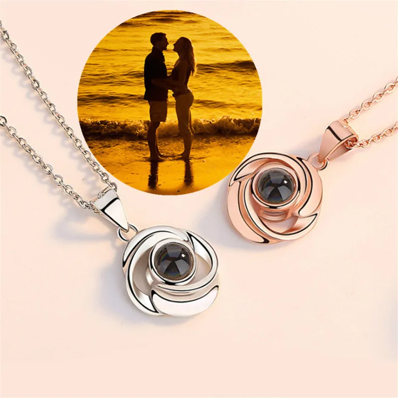 

Custom Photos Couples Rose Flower Pendant Necklaces I Love You Projection Memory Lovers Fashion Jewelry Anniversary Gifts