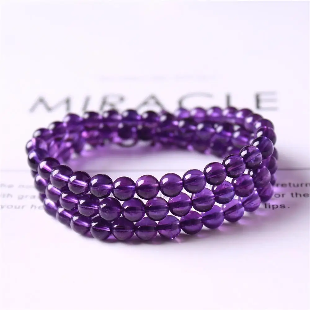 Top Natural Purple Amethyst Bracelet For Women Lady Man Gift Crystal Power Uruguay Quartz Three Laps Round Beads Jewelry AAAAA