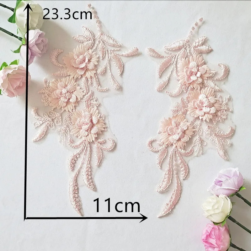 3D Craft Supplies Trim Sewing Lace Embroidery Needlework Garment Decoration Collar Colorful Lace Applique Fabric 1 Pair For Sale