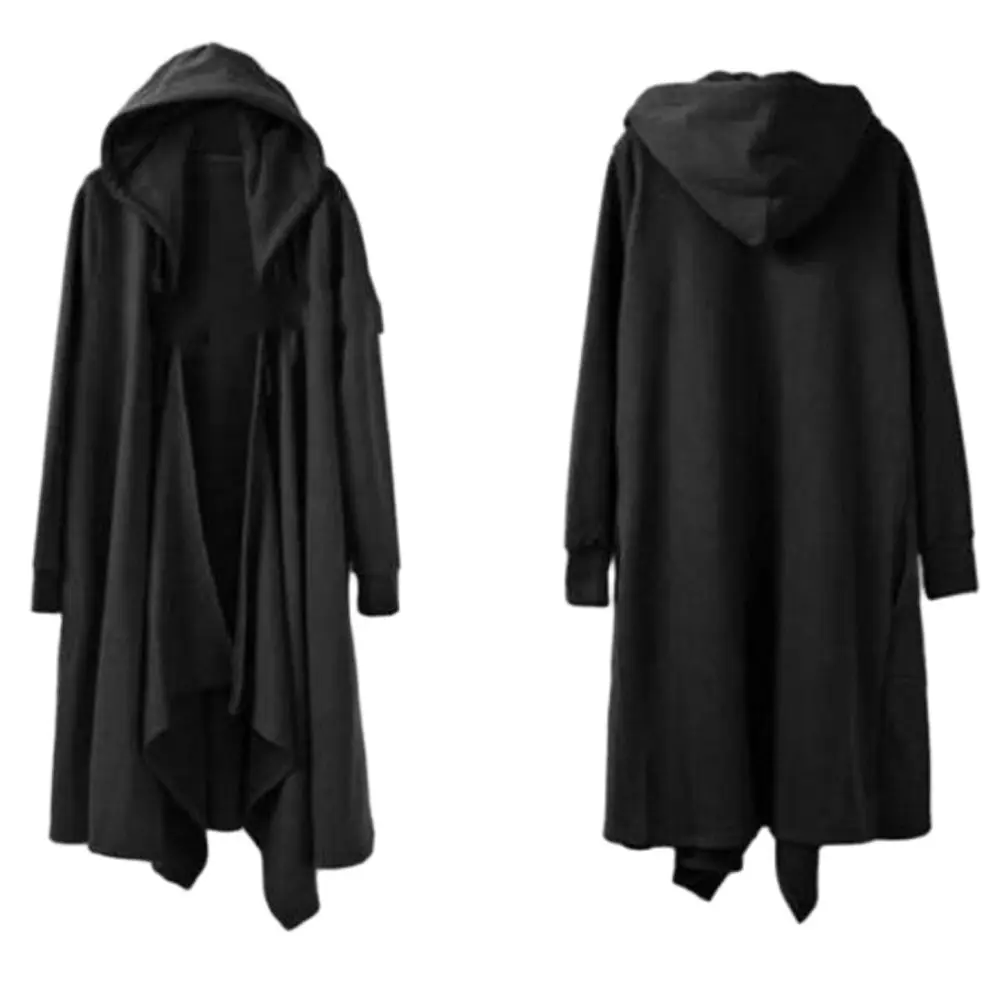 Spring Autumn Men Ribbons Patchwork Punk Hip Hop Long Trench Coat Hooded Cloak Men Black Techwear Vlevet Jacket Overcoat