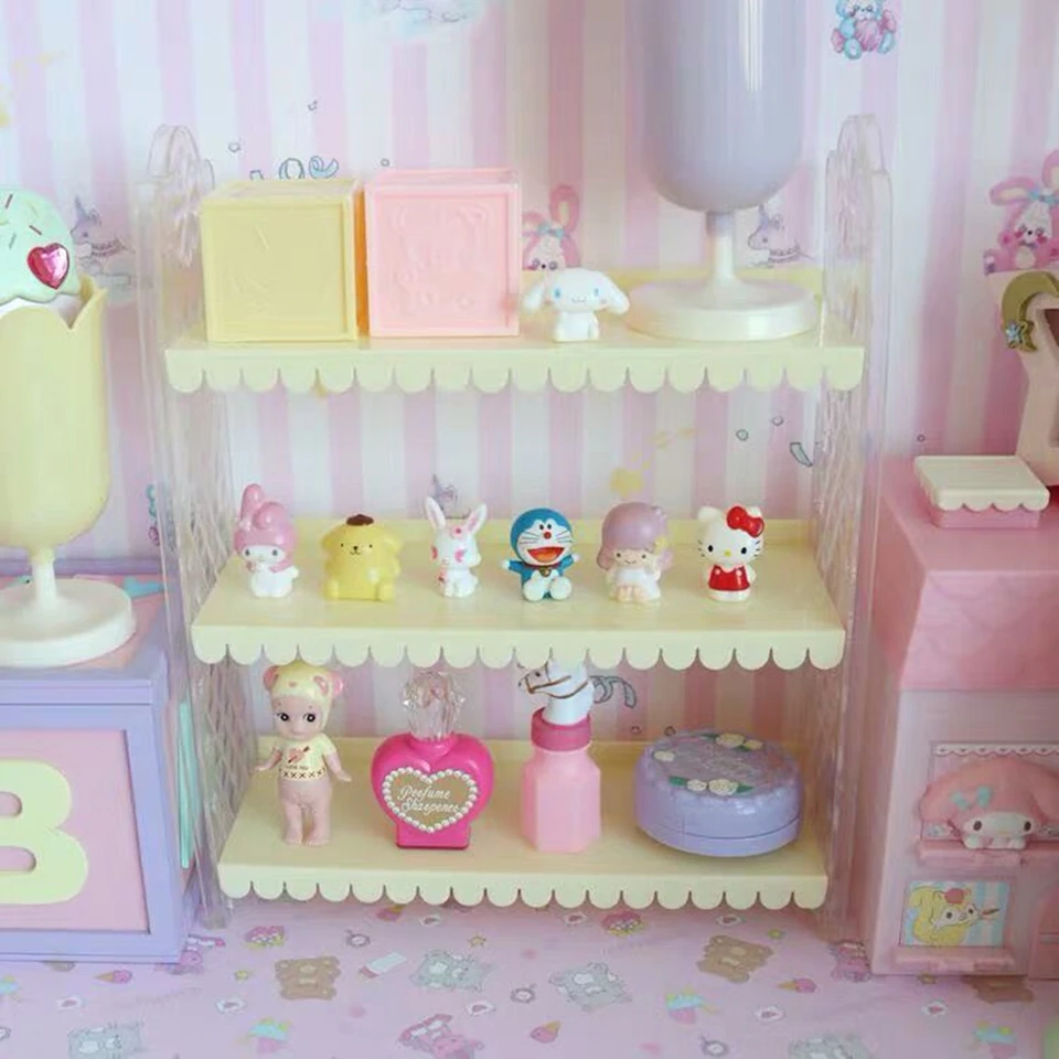 ハンドメイド ピンクの飾り棚 シェルフ 折りたたみ式収納棚,ピンクのデスクトップ,3層,折りたたみ式,寮用,無料