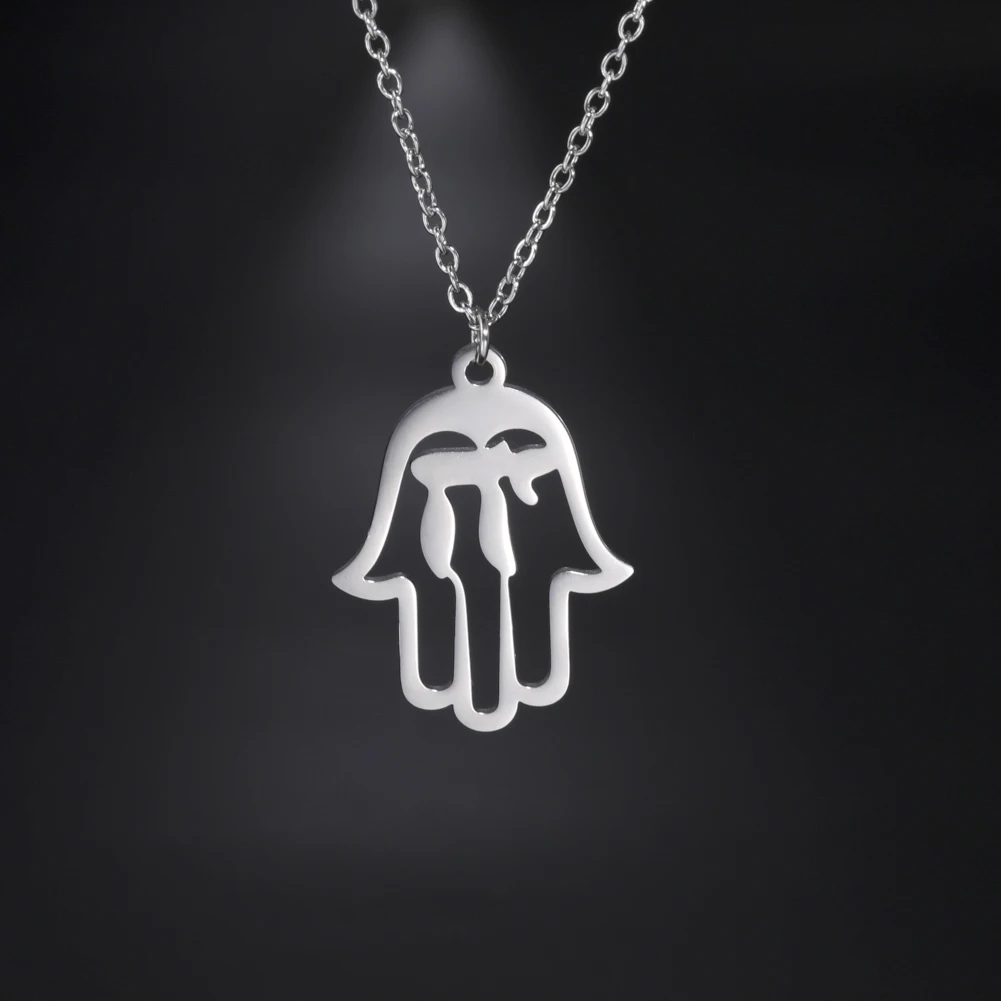 Cazador 2024 Hamsa Fatima Hand Pendant Necklace for Women Holyland Judaica Stainless Steel Hebrew Chai Amulet Jewelry Gift New