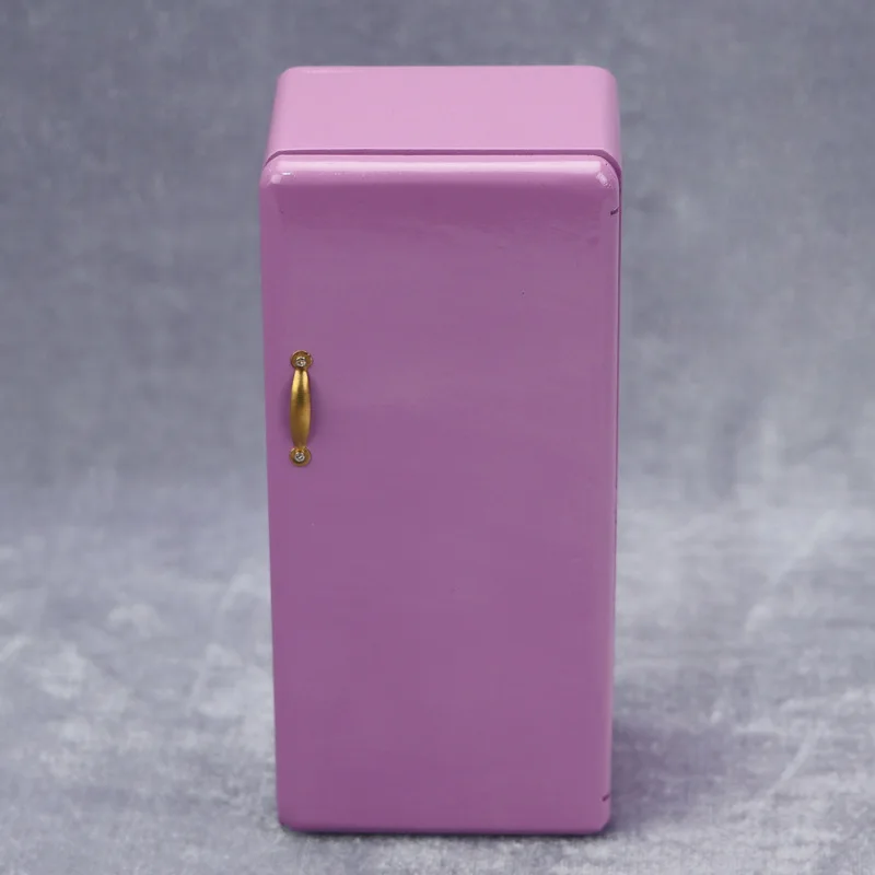 1:12 Purple Dollhouse Miniature Fridge Mini Wood Refrigerator Dollhouse Furniture Appliance Accessories