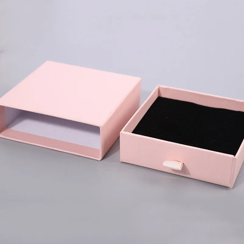 Juego de joyería de papel, caja de regalo de cajón de cartón para embalaje, anillo, collar, pulsera, pendientes, cajas de exhibición con esponja negra, 12 Uds.