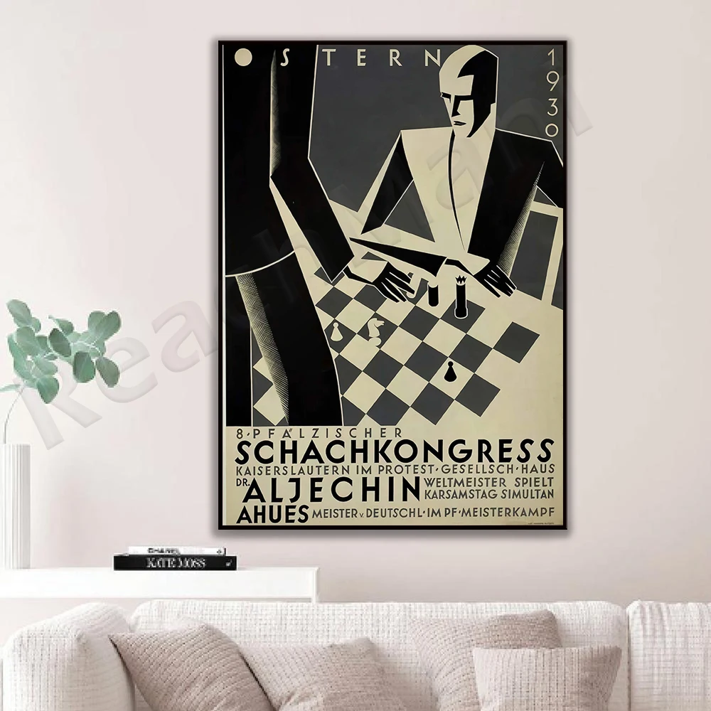 Vintage chess tournament poster-Germany, 1930 Easter home office poster, vintage wall decoration, - Image 2