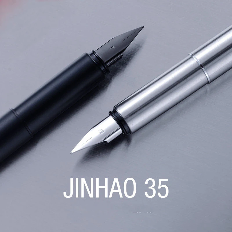 Wysokiej jakości pióro wieczne Jinhao 35 matowa czarna stal nierdzewna 3.08MM stalówka do pióra długopisy atramentowe artykuły papiernicze biuro szkolne