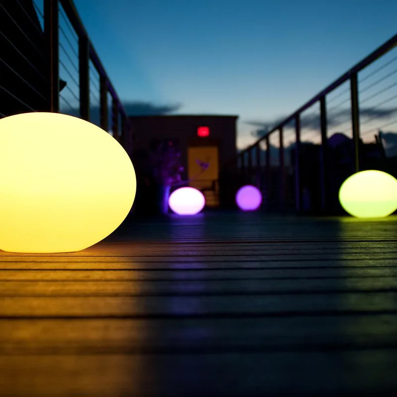 Solar Outdoor Lightings Flat Ball Lights Egg Shape LED Night Lights Rechargeable and Cordless Decorative Flat LED Ball