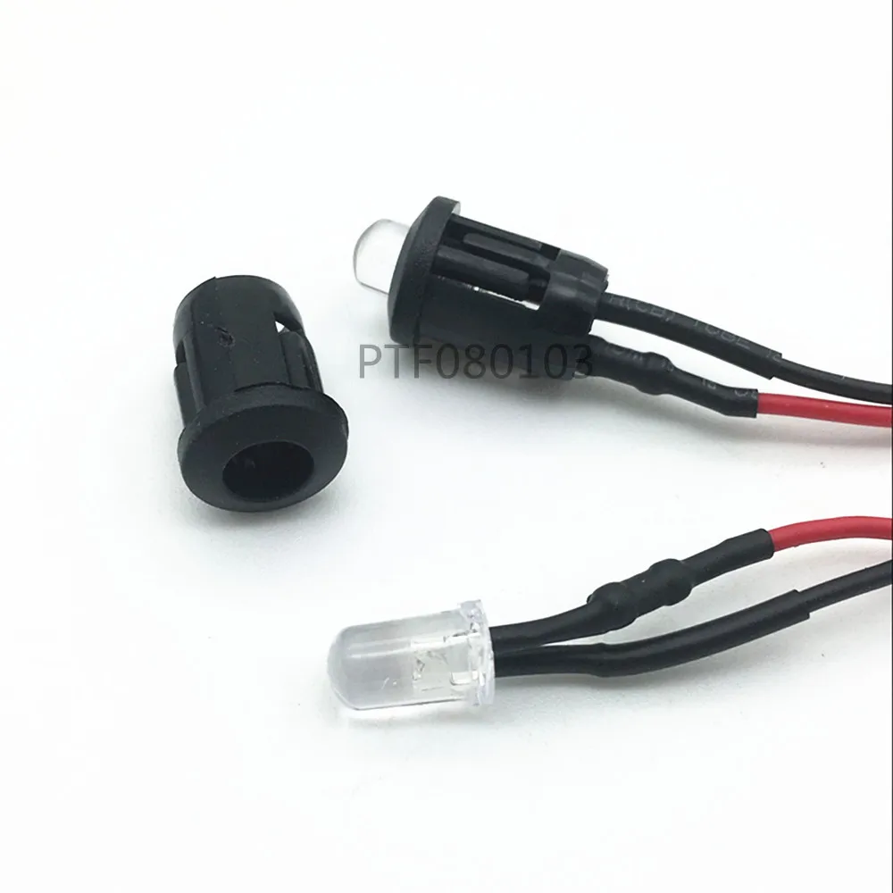 20pcs 3V 5V 12V 24V DC 3mm/5mm Red/Green/Blue/RGB Round Pre-Wired Water Clear LED With Plastic Holder