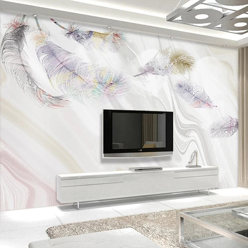 Custom 3D Wall Murals Wallpaper Modern Abstract Feather Marble Photo Wall Art Living Room Sofa TV Background Papier Peint Mural