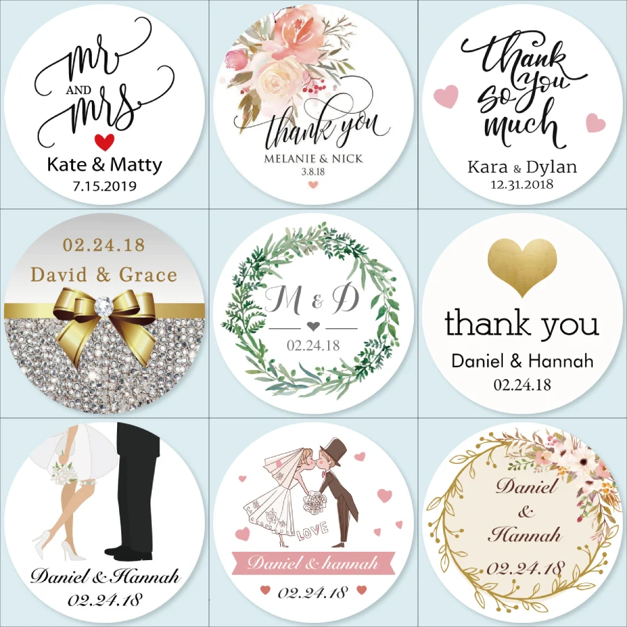 100PCS custom stickers/Wedding Stickers printed LOGO transparent clear adhesive round label Gift Tags Party Decorations paper