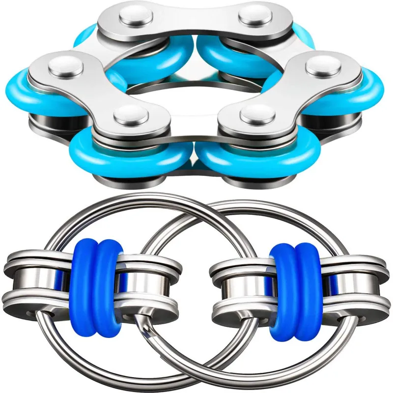 Bike Chain Fidget Toys Set - Six Roller Chain & Key Flippy Chain Novelty Stress Relief Toys for Pressure Relief Autism ADHD  ADD