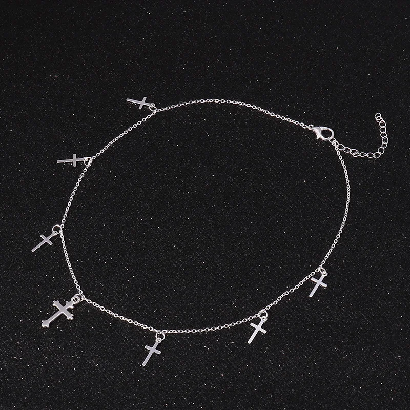 Silver Color Cross Necklaces & Pendants for Women Choker Clavicle Chain Jewelry Femme Bijoux Collares