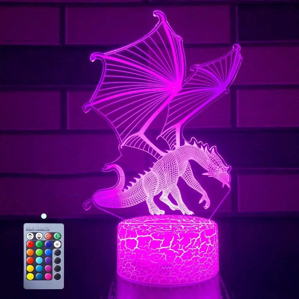 Dragon Lamp Dragon Toys Night Light 16 Colors Changing 3D Optical Illusion Bedside Lamp Birthday Xmas Gifts for Boys and Girls