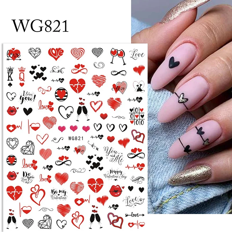 1PC 3D Nail Stickers Heart Love Self-Adhesive Slider Letters Nail Art Decorations Valentine\'s Day Decals Manicure Accessories