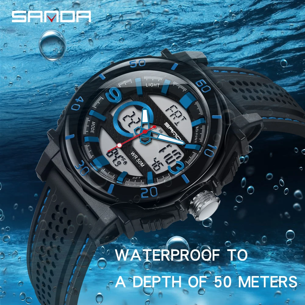 

2021 New Fashion Sanda Top Brand Thermometer Sport Watch Casual Waterproof Men's Electronic Digital Quartz Men Relogio Masculino