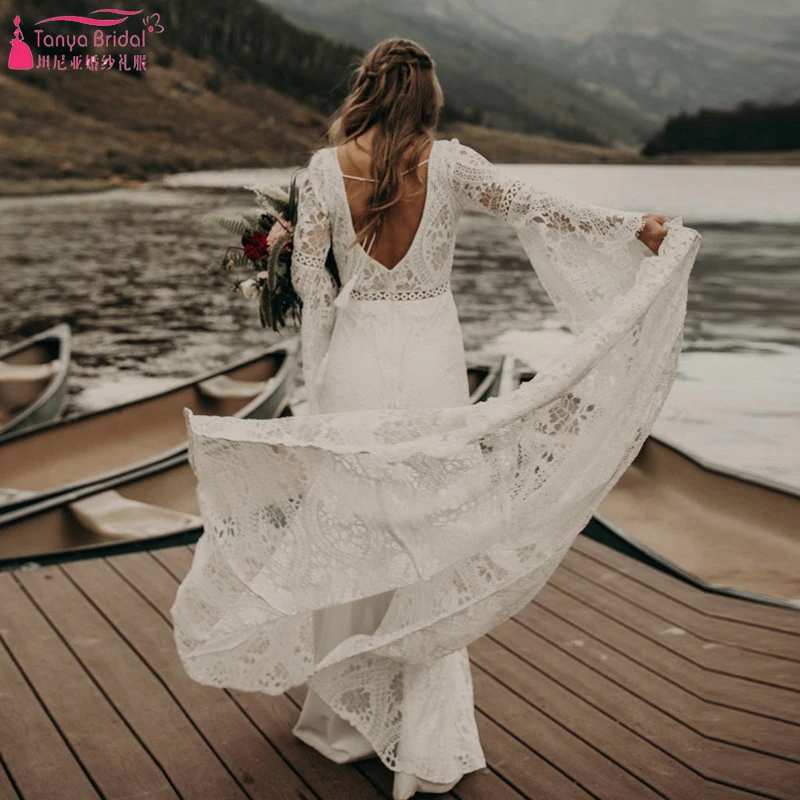 white lace longsleeve dress Isabella Long Sleeve Open Back Lace Dress White main image 0